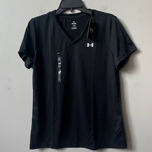 Under Armour Short Sleeve V Neck Performance Top Womens Medium Black NWT